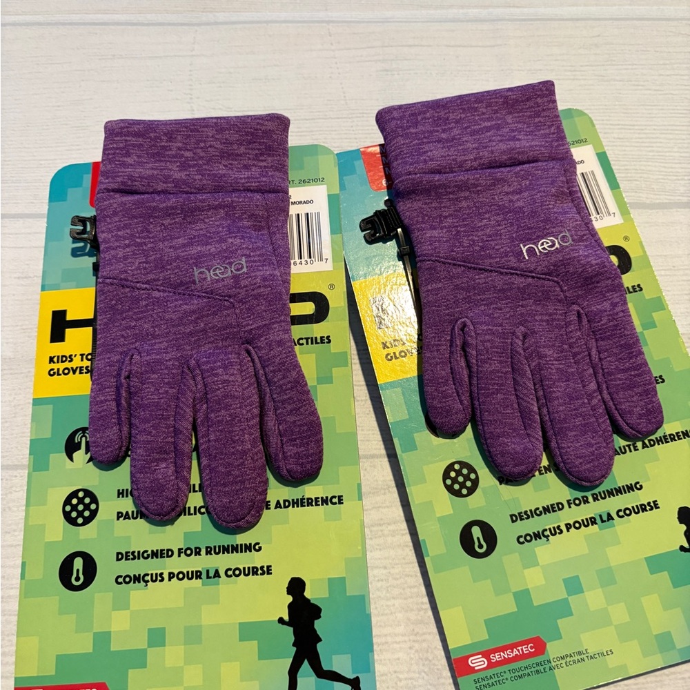 2 pairs Head Purple Kids Touchscreen gloves size M/6-10